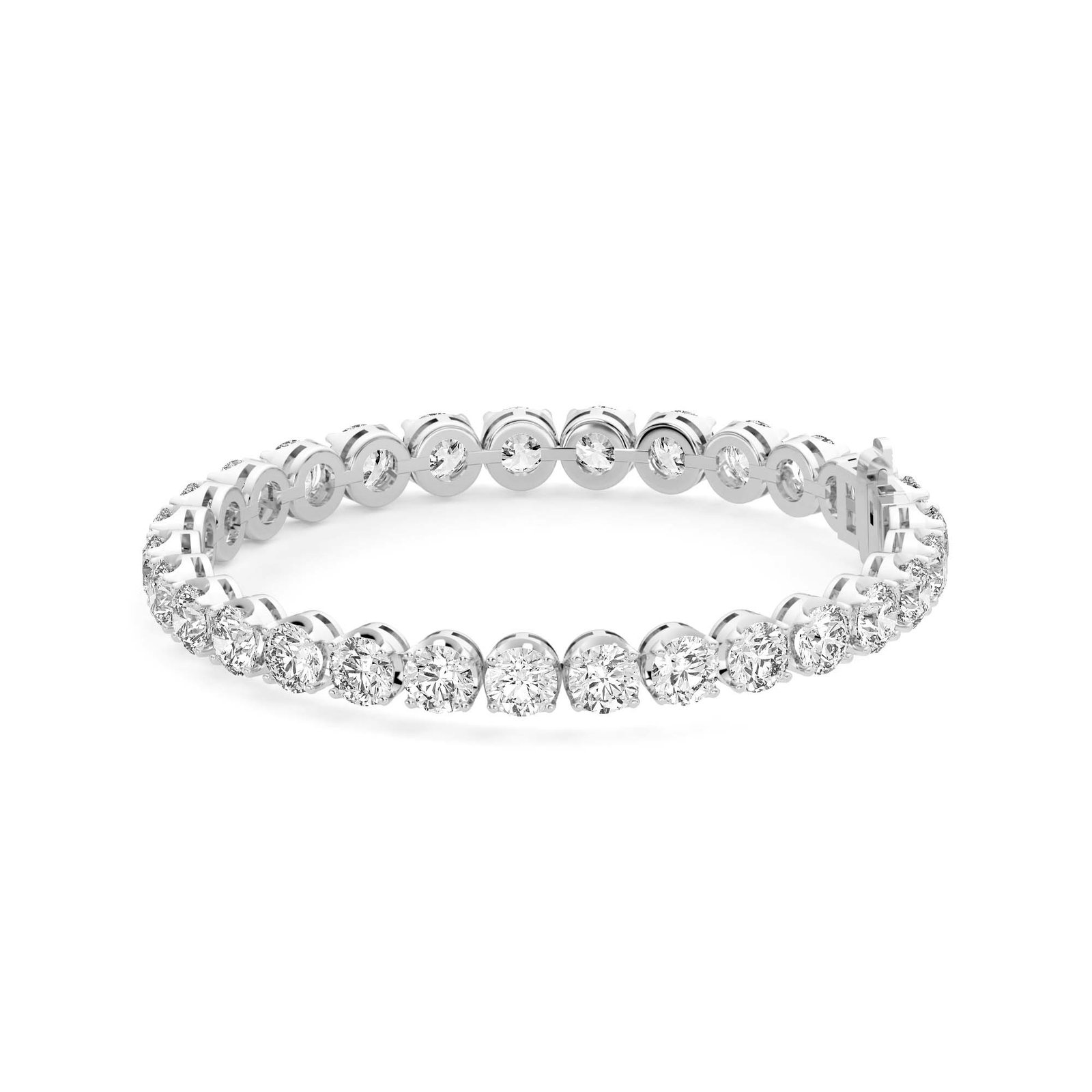 True Lab Grown 15.00 Ctw Diamond Bold 4 Prong Round Cut Tennis Bracelet in 14K Gold - 14K White Gold