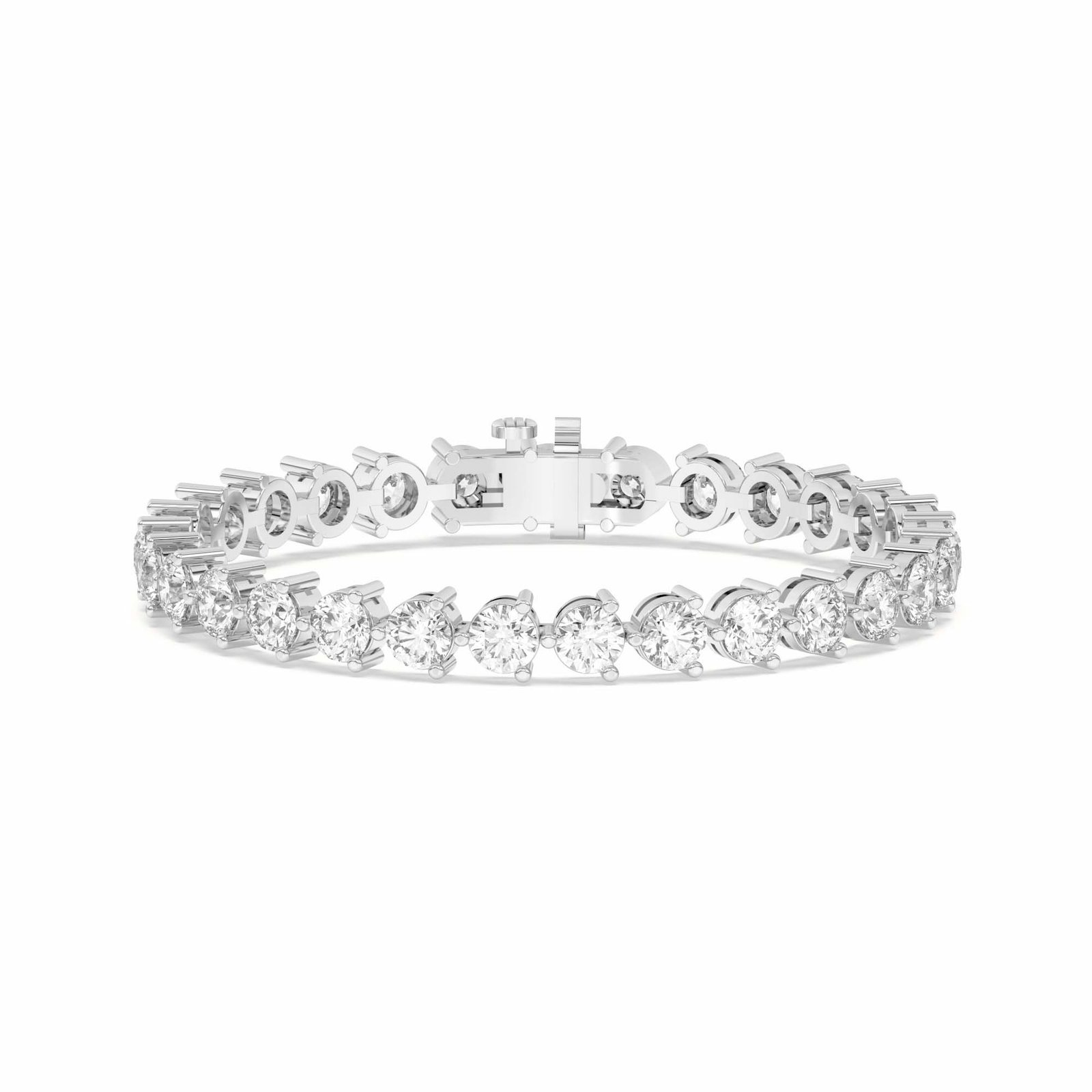 True Lab Grown 14.50 Ctw Diamond Bold 3 Prong Round Cut Tennis Bracelet in 14K Gold - 14K White Gold