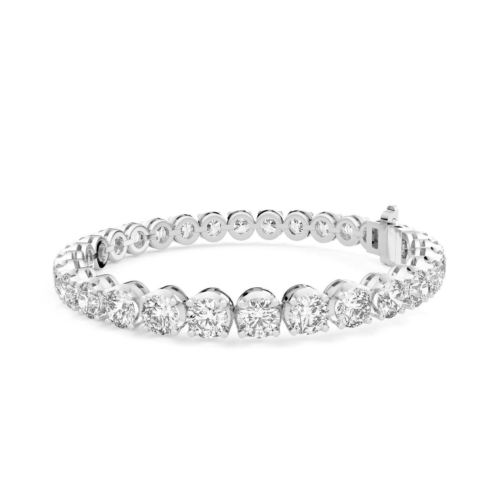 True Lab Grown 20.00 Ctw Diamond Bold 4 Prong Round Cut Tennis Bracelet in 14K Gold - 14K White Gold