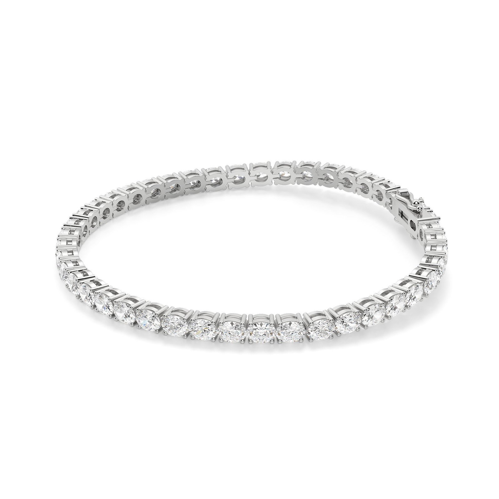 True Lab Grown 8.00 Ctw Diamond 4 Prong Oval Cut Tennis Bracelet in 14K Gold - 14K White Gold