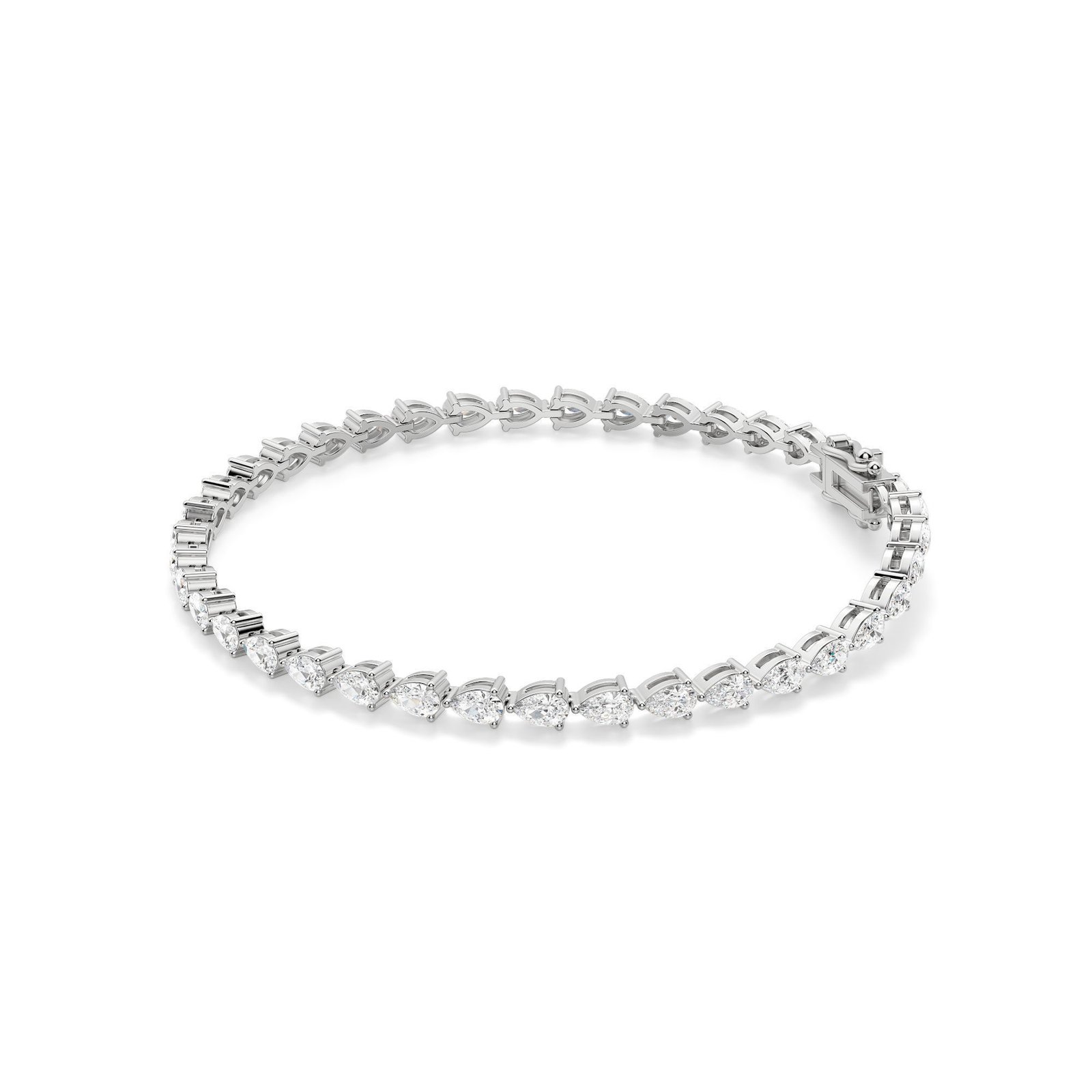 True Lab Grown 7.00 Ctw Diamond 3 Prong Pear Cut Tennis Bracelet in 14K Gold - 14K White Gold