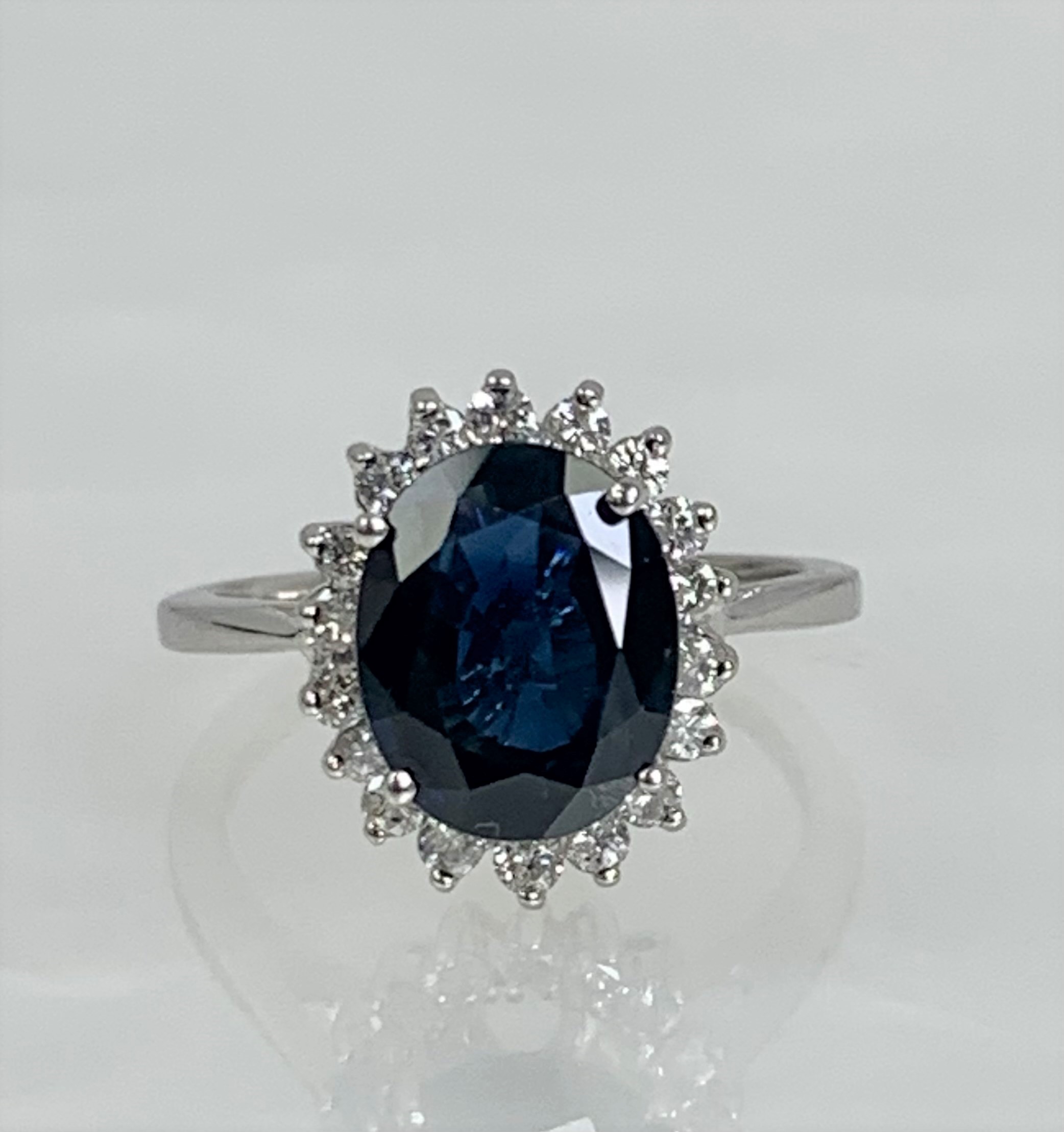 14K White Gold Oval Shaped Blue Sapphire Diamond Engagement Ring