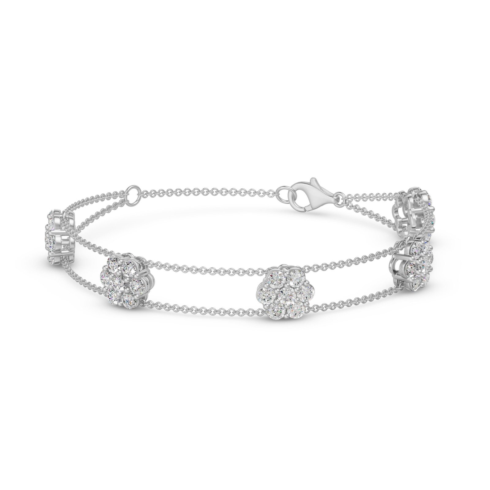 True Lab Grown Diamond Round Cut Cluster Bracelet in 14K Gold - 14K White Gold