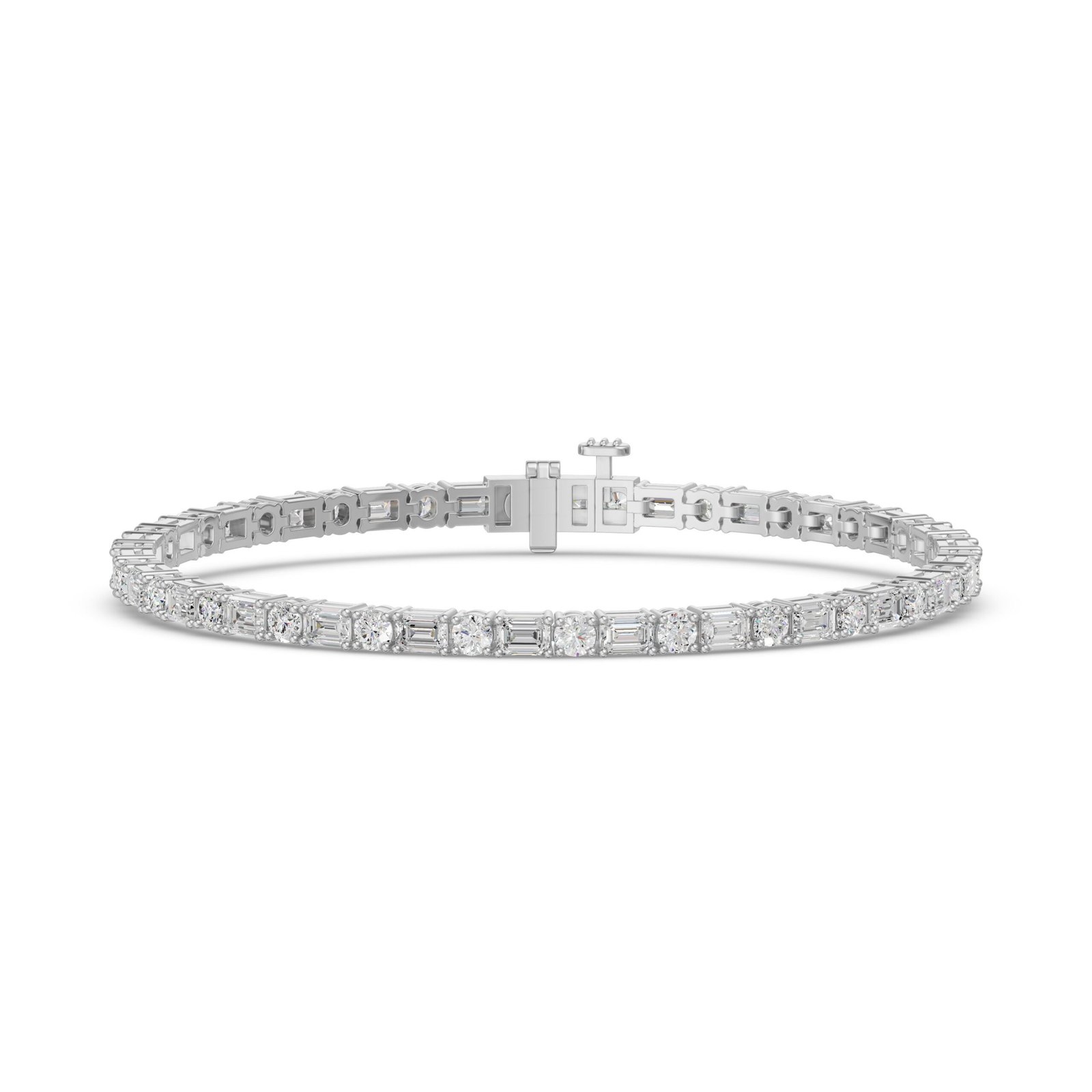 True Lab Grown 5.00 Ctw Diamond Round and Emerald Cut Tennis Bracelet in 14K Gold - 14K White Gold