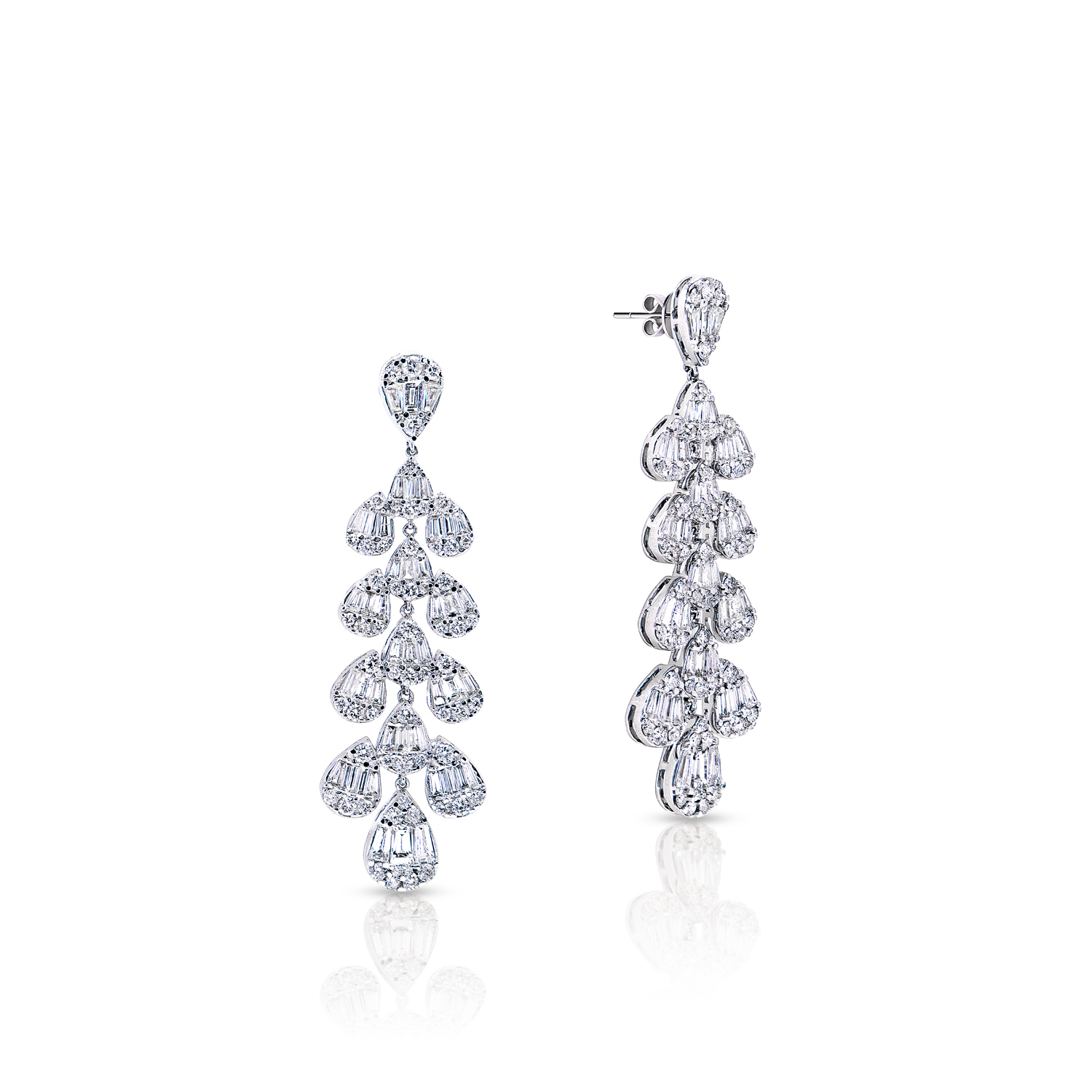 Eloise  Carat Baguette and Round Hanging Earth Mined Diamond Earrings in 14 karat White Gold