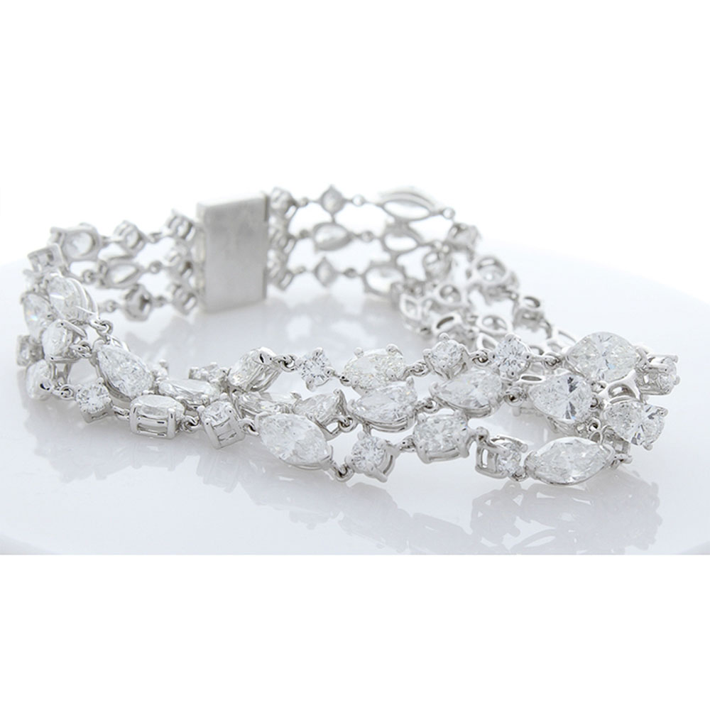 Heritage Gem Studio 21.05 Carat Total Weight 3 Rows of Fancy Shaped Diamond Bracelet In White Gold