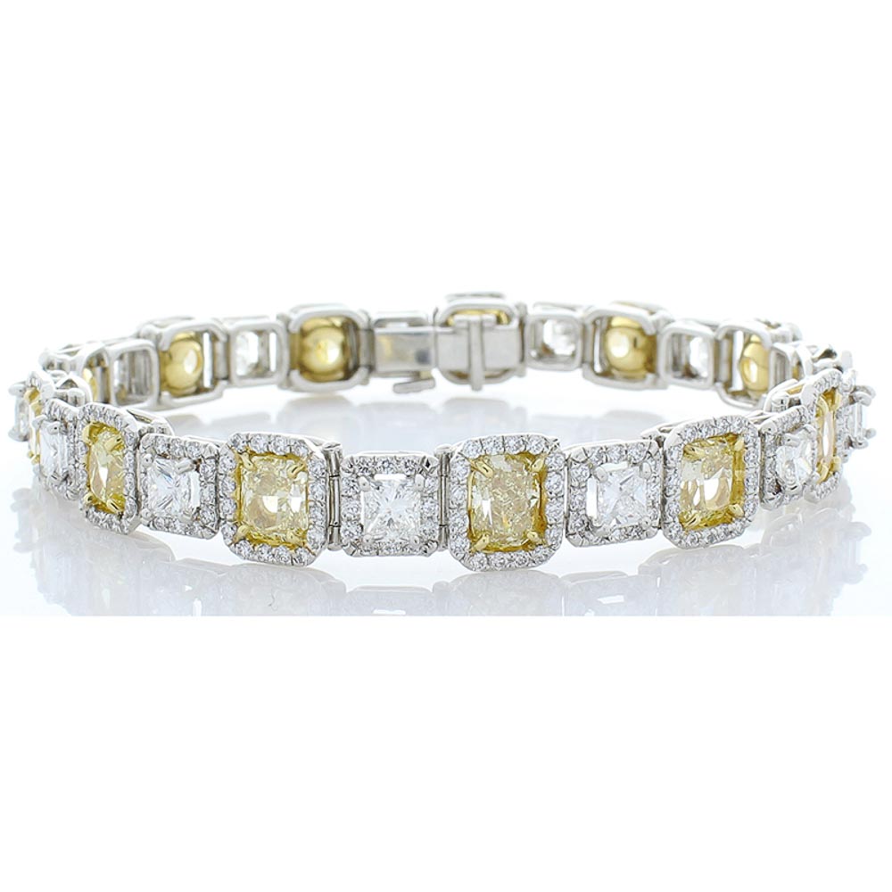 Heritage Gem Studio  10.05 Carat Total Cushion Cut Fancy Yellow Diamond Bracelet in Platinum