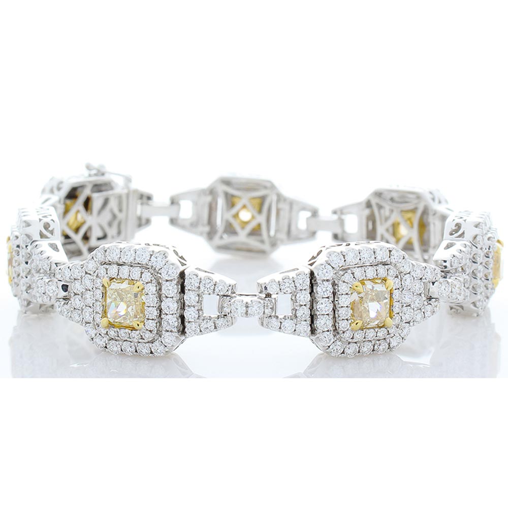 Heritage Gem Studio EGL USA Certified 7.73 Carat Total Cushion Cut Yellow Diamond Bracelet In 18K