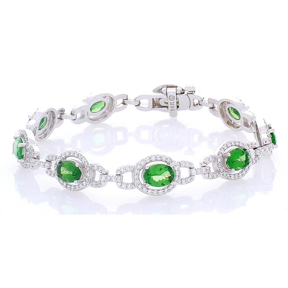  Heritage Gem Studio 7.53 Carat Total Oval Tsavorite and Diamond Bracelet in 14 Karat White Gold