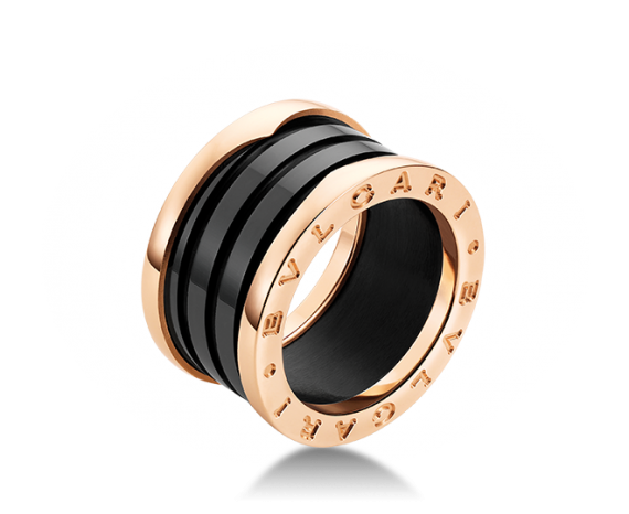 Bulgari B. Zero 1 18K Rose Gold and Black Ceramic 4 Band AN855563 Ring
