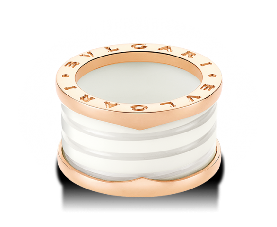 Bulgari B. Zero 1 18K Rose Gold  White Ceramic 4 Band Ring Size: 6
