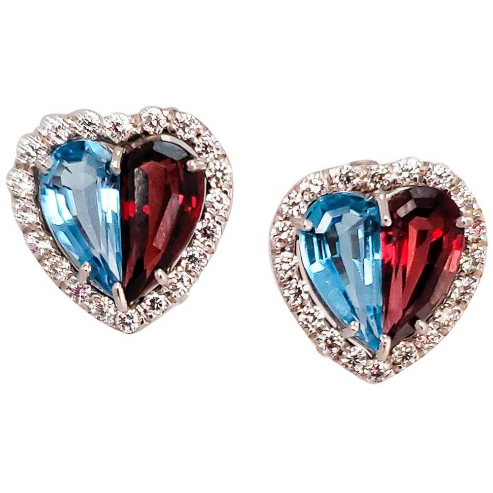 Heritage Gem Studio 5.50 Carat Total Topaz, Garnet and Diamond Earring in 14 Karat White Gold