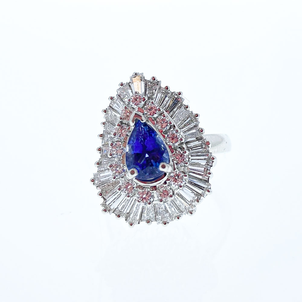 Heritage Gem Studio 1.21 Carat Pear Shape Blue Sapphire and Diamond Cocktail Ring in Platinum