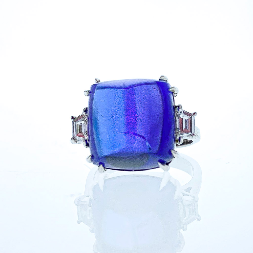 Heritage Gem Studio 18K WG TANZ  DIAM RING 16.75CT SUGAR LOAF TANZ, 0.40CTW TRAPS