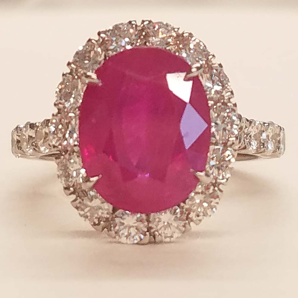 Heritage Gem Studio GIA Certified 5.17 Carat Oval Burma Ruby and Diamond Ring in 18 Karat White Gold