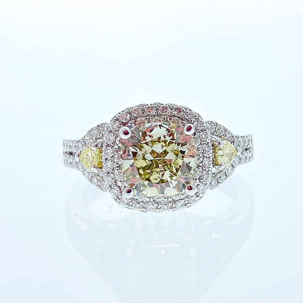 Heritage Gem Studio18K WG DIA RING, 2.15CT CU FY, 1.06CTW MELEE