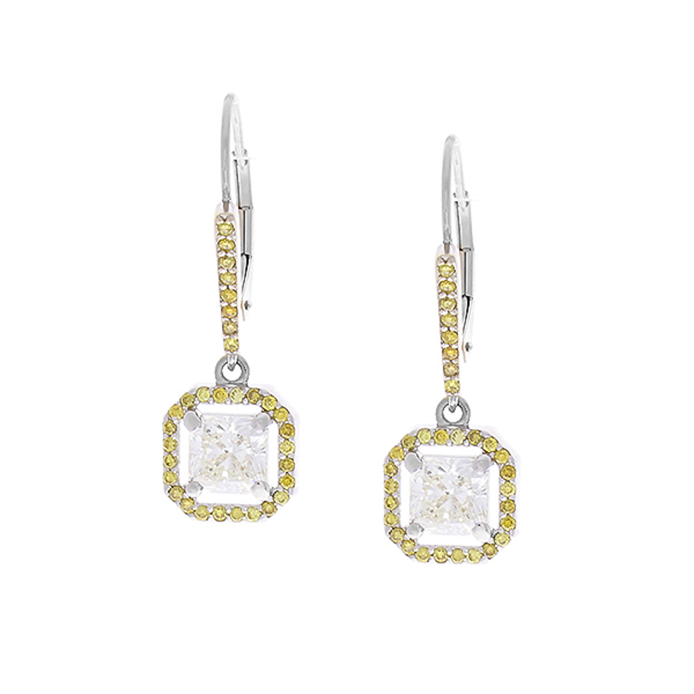 Heritage Gem Studio 2.52 Carat Total Radiant White and Natural Vivid Yellow Diamond Drop Earrings