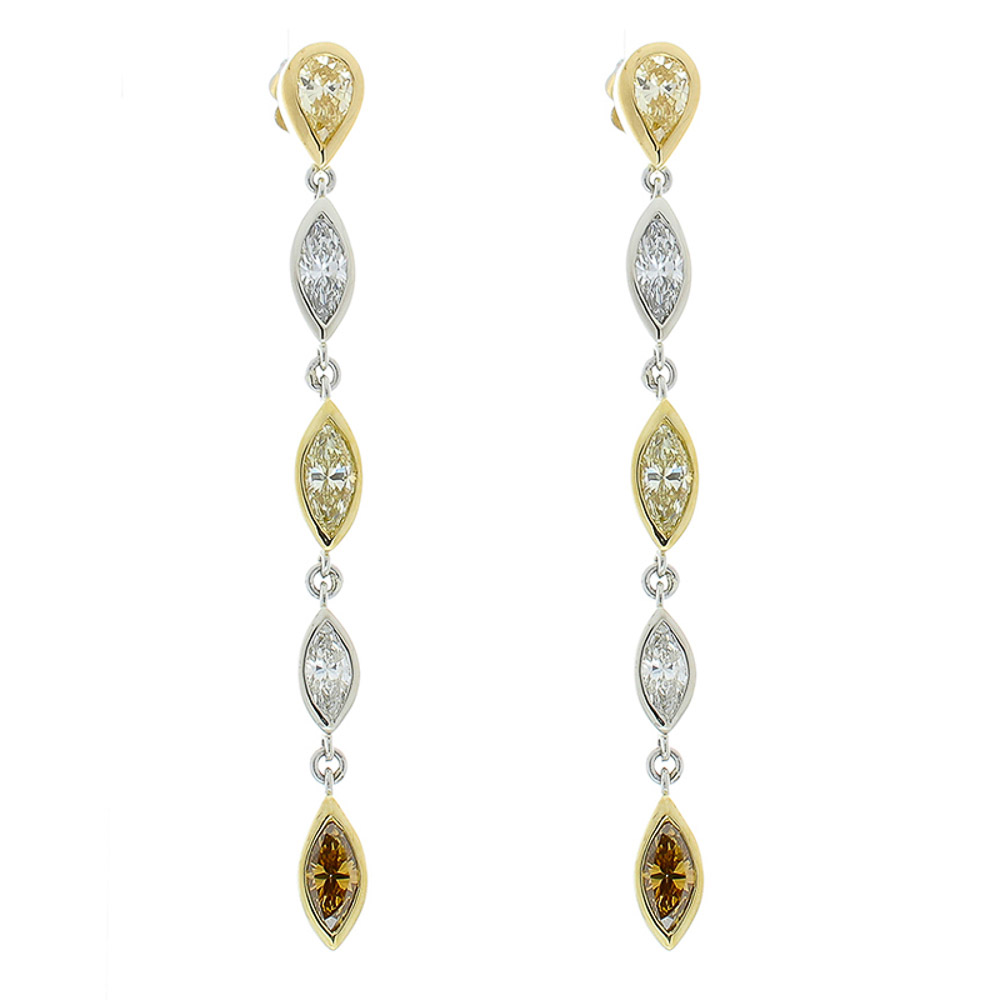 Heritage Gem Studio 2.50 Carat Total White and Fancy Yellow Marquise Diamond Dangle Earring
