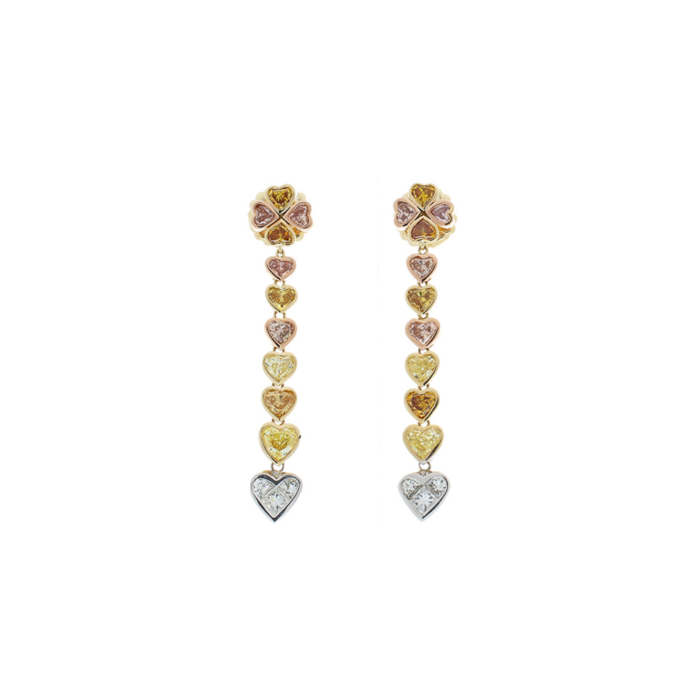 Heritage Gem Studio 3.80 Carat Natural Fancy Colored Heart Shape Diamond Dual Tone Dangle Earrings