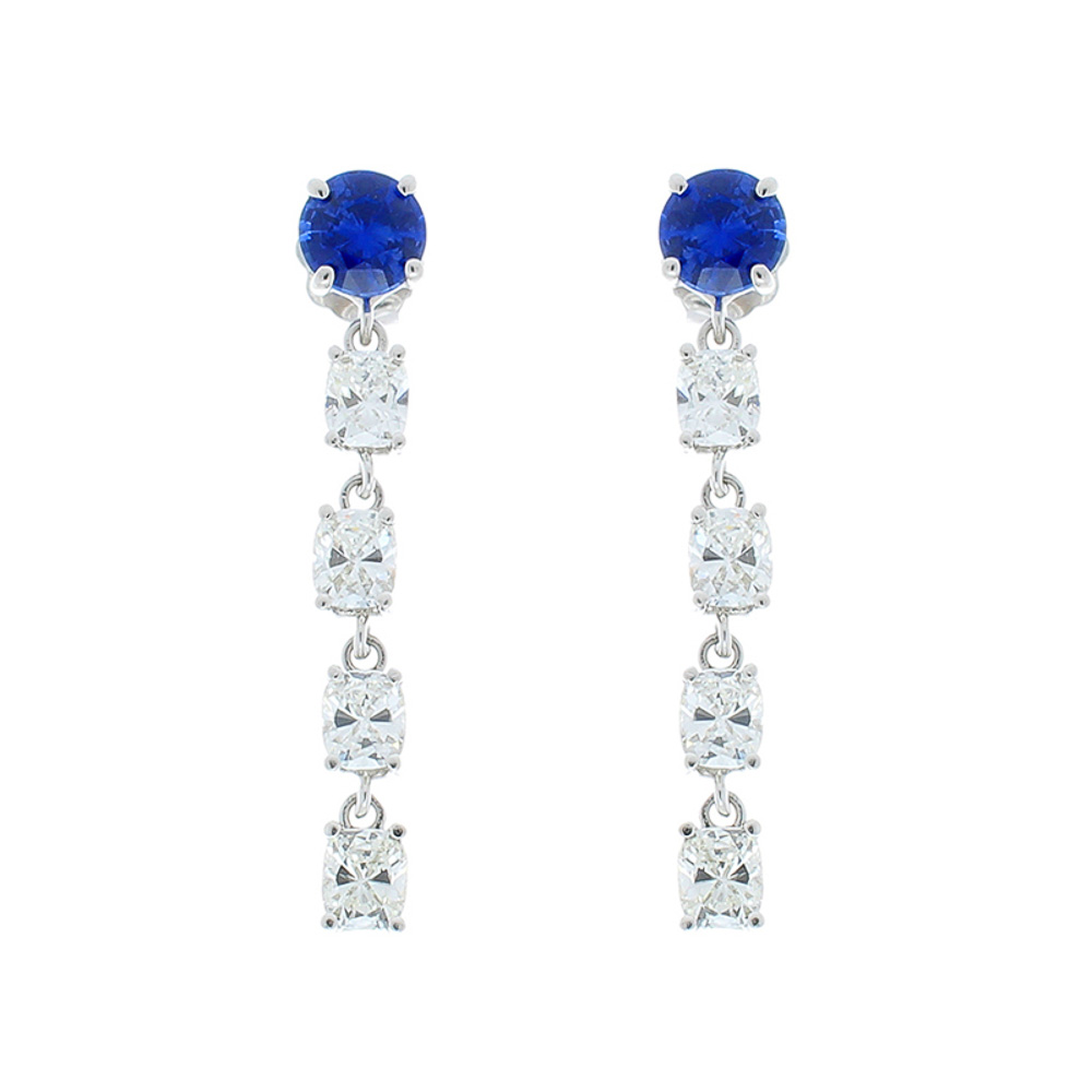 Heritage Gem Studio 1.48 Carat Total Ceylon Sapphire and 2.25 Carat Total Cushion Diamond Earrings