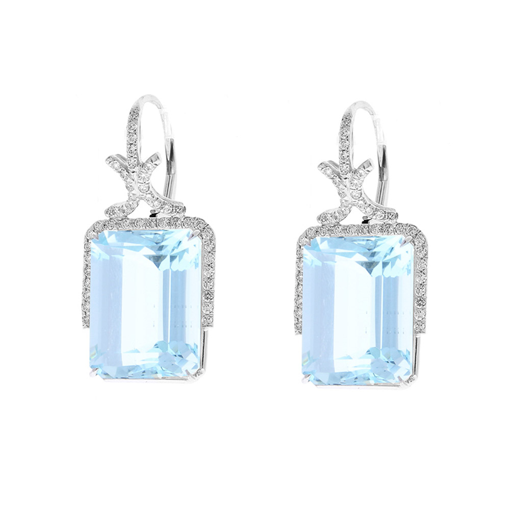  Heritage Gem Studio  33.45 Carat Emerald Cut Aquamarine and Diamond Earrings in 18 Karat White Gold