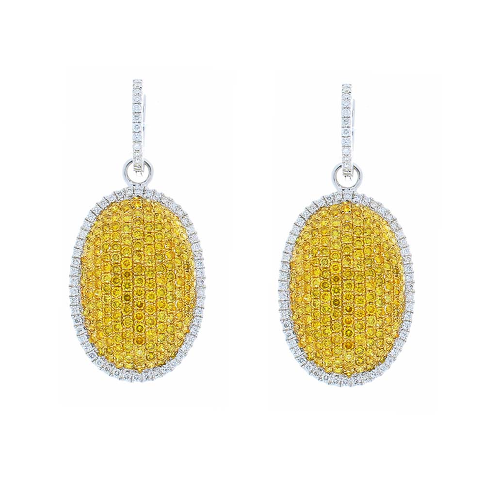Heritage Gem Studio GIA Certified 3.04 Carat Total Fancy Intense Yellow Diamond Two-Tone Earrings