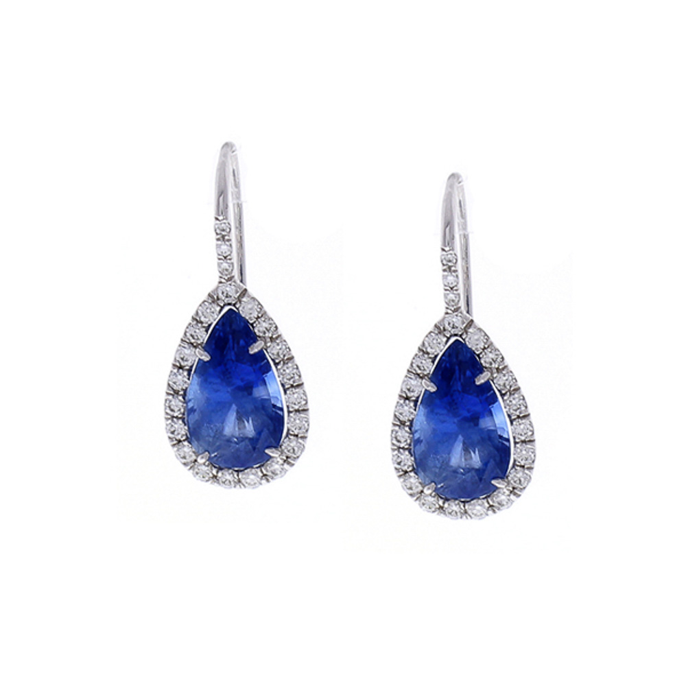 Heritage Gem Studio GIA Certified 8.86 Carat Total Pear Shaped Blue Sapphire  White Diamond Earring