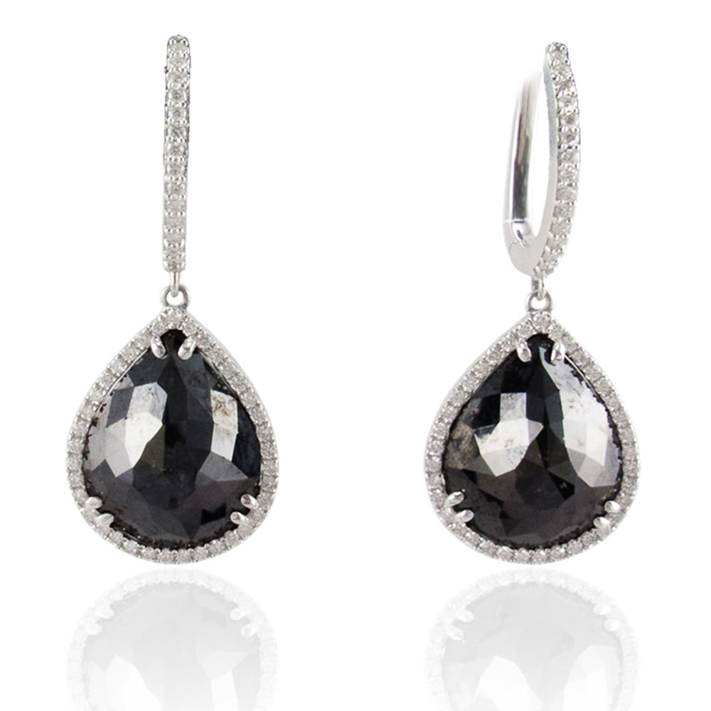Heritage Gem Studio 20.25 Carat Total Pear Shaped Black Diamond Dangle Earrings in 14 Karat Gold
