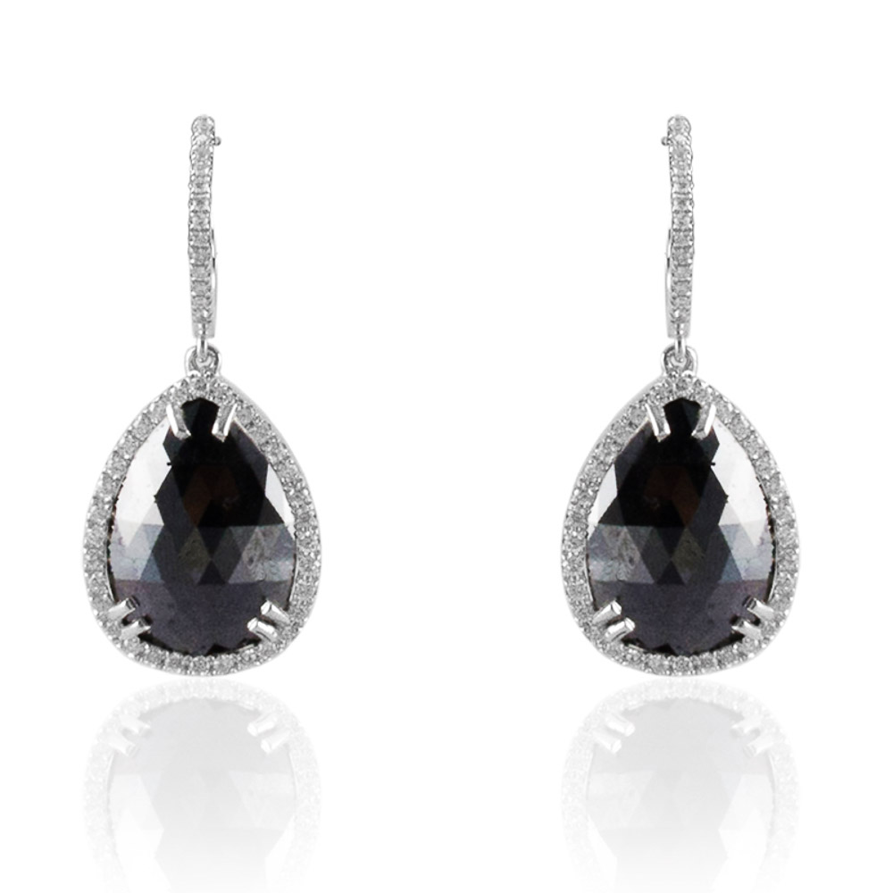 Heritage Gem Studio 10.89 Carat Total Pear Shape Black Diamond Dangle Earrings in 14 Karat Gold