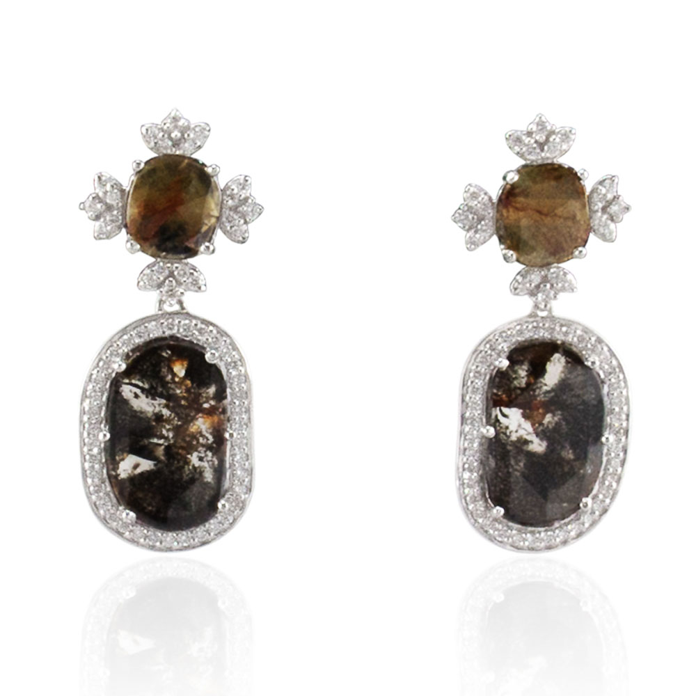Heritage Gem Studio 5.28 Carat Total Faceted Fancy Sliced Brown Diamond Earrings in 18 Karat Gold