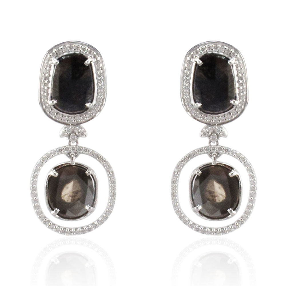 Heritage Gem Studio 4.21 Carat Total Faceted Fancy Sliced Black Diamond Earrings in 18 Karat Gold