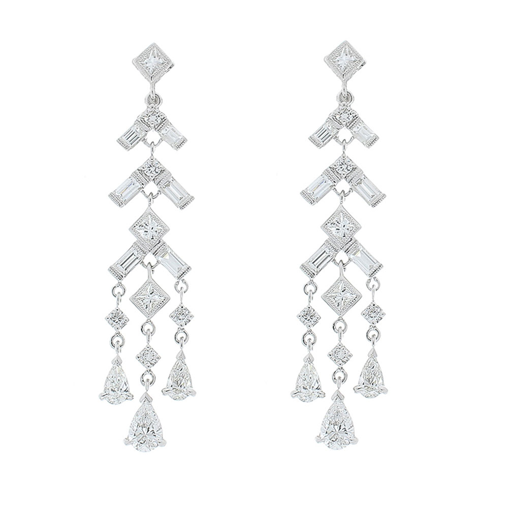 Heritage Gem Studio 3.24 Carat Total Round, Baguette, Princess Cut and Pear Shape Diamond Earrings