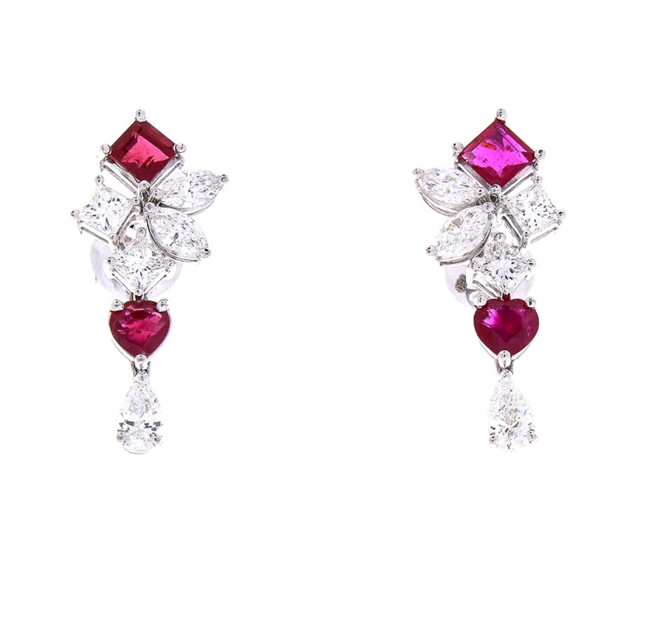  Heritage Gem Studio 2.26 Carat Total Ruby and Diamond Earrings in 18 Karat White Gold