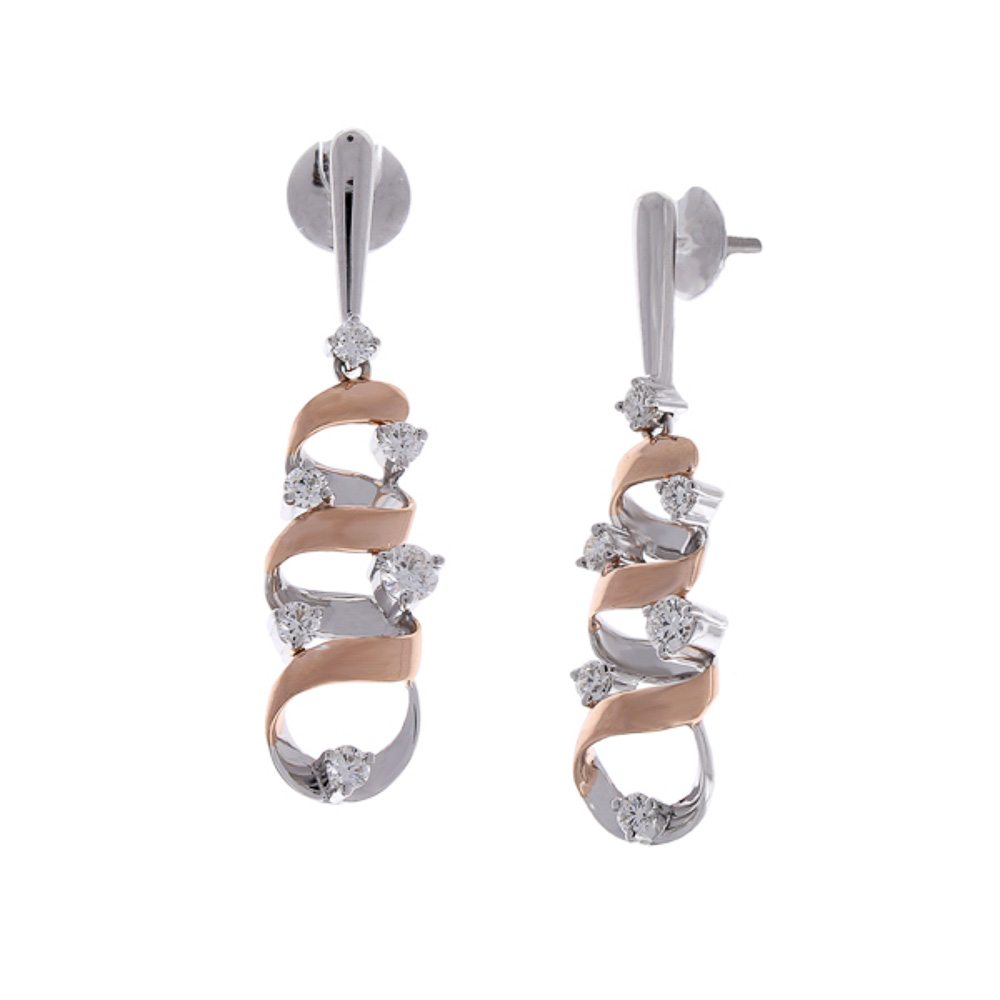  Heritage Gem Studio 1.07 Carat Total Swirling Dangle Two-Tone Earrings in 18 Karat Gold