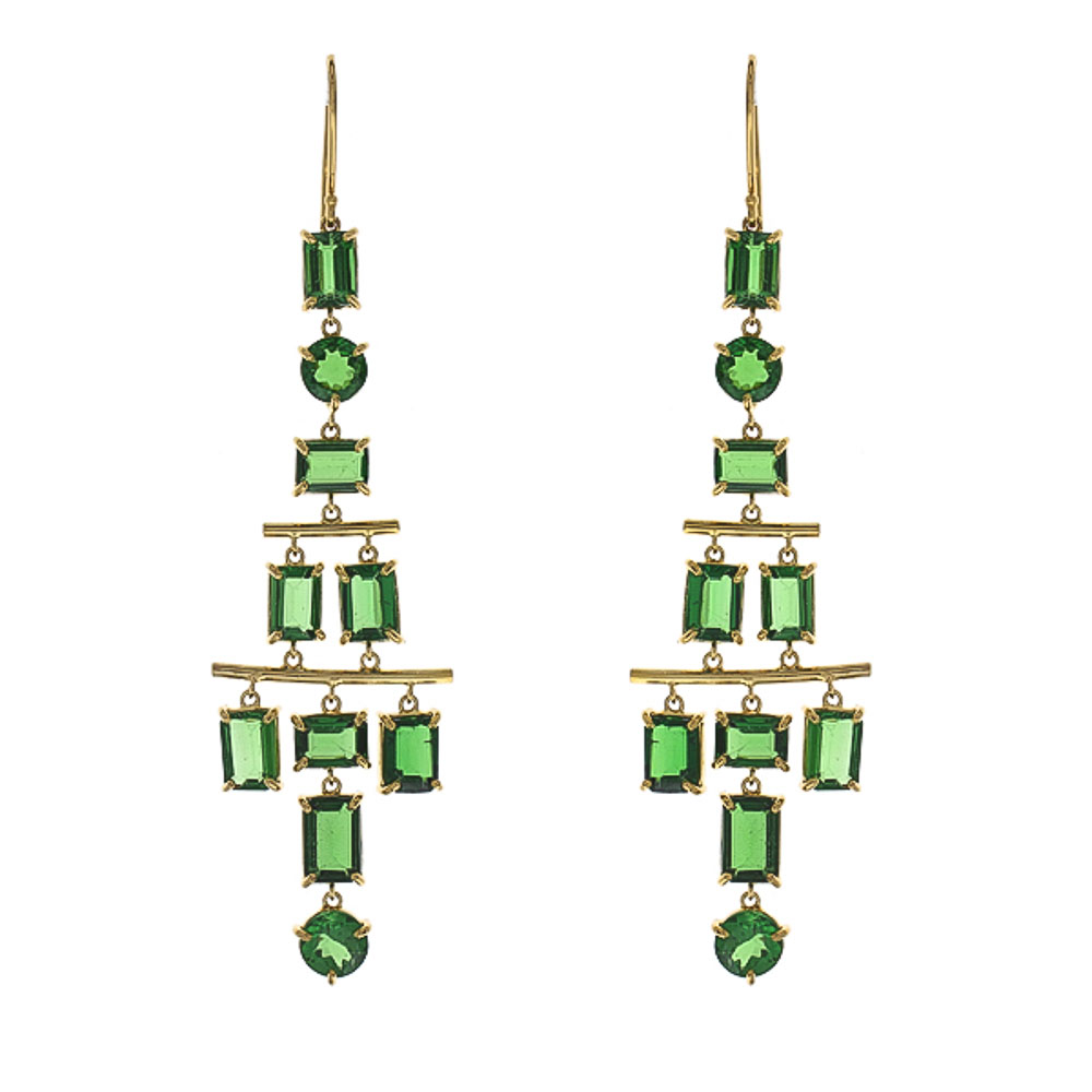  Heritage Gem Studio 14.71 Carat Total Tsavorite Chandelier Earrings in 18 Karat Yellow Gold