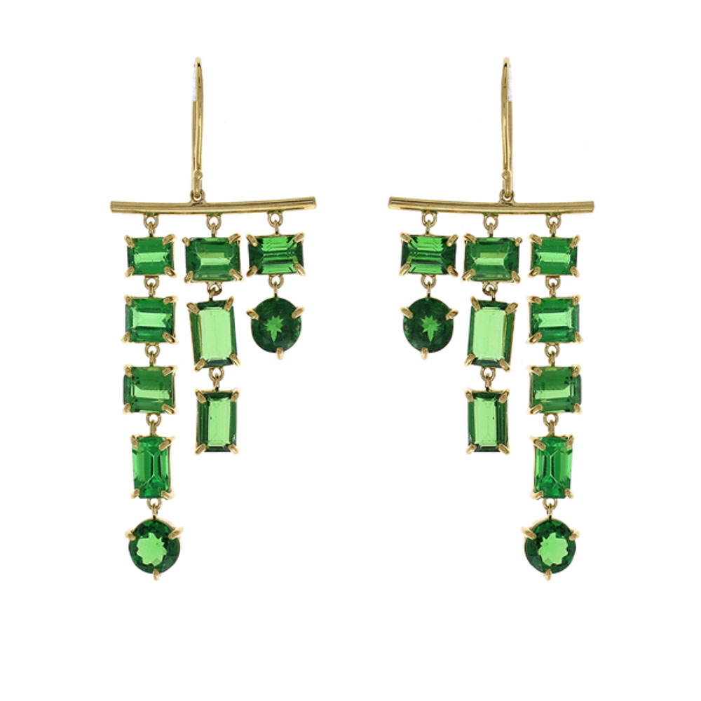  Heritage Gem Studio 14.29 Carat Total Tsavorite Dangle Earrings in 18 Karat Yellow Gold