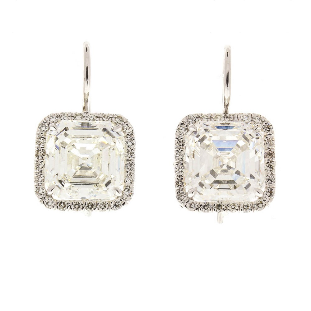  Heritage Gem Studio EGL USA Certified 10.04 Carat Total Square Emerald Cut Diamond Earrings in 18 K
