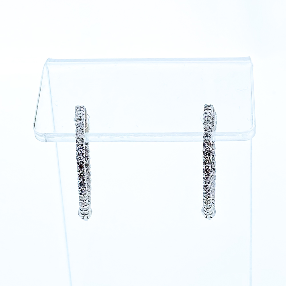 14K WG IN  OUT DIAM HOOPS 1.44CTW BR 72STN TRELLIS DIAMETER 2.5CM