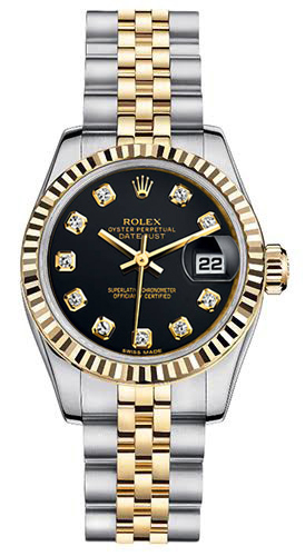 Rolex Women's New Style Two-Tone Datejust with Custom Black Diamond Dial