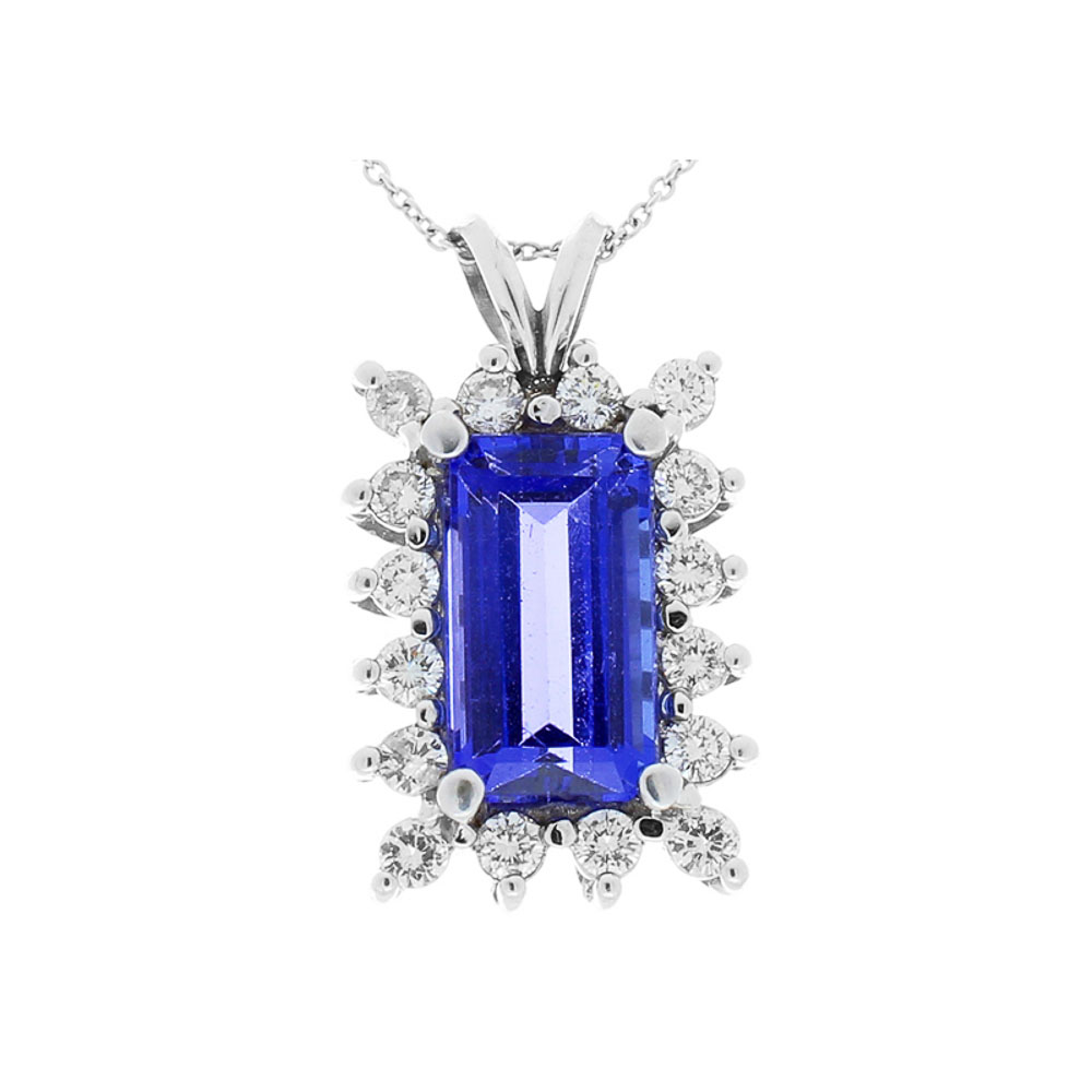 Heritage Gem Studio 5.50 Carat Emerald Cut Tanzanite and Diamond Pendant