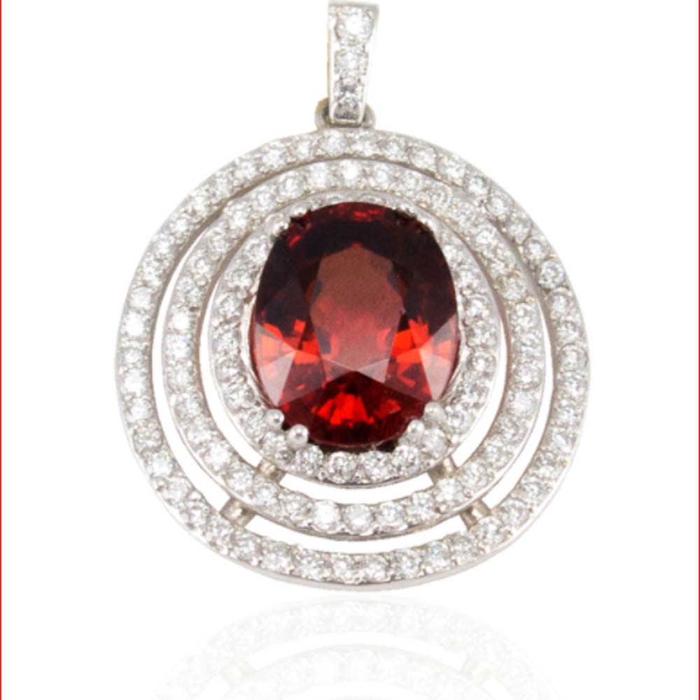  Heritage Gem Studio 4.77 Carat Oval Spessarite Garnet and Diamond White Gold Pendant