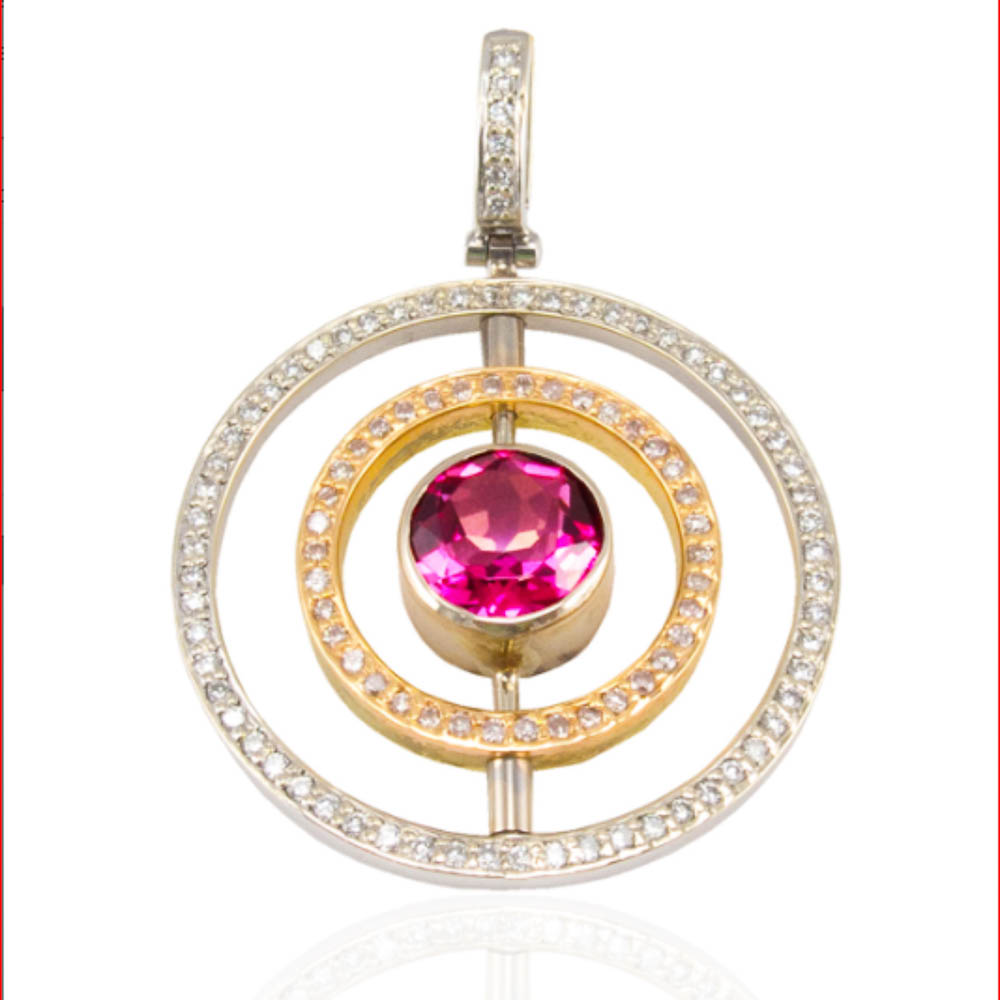 Heritage Gem Studio  0.59 Carat Total Tourmaline and Diamond Two-Tone Pendant in 18 Karat Gold