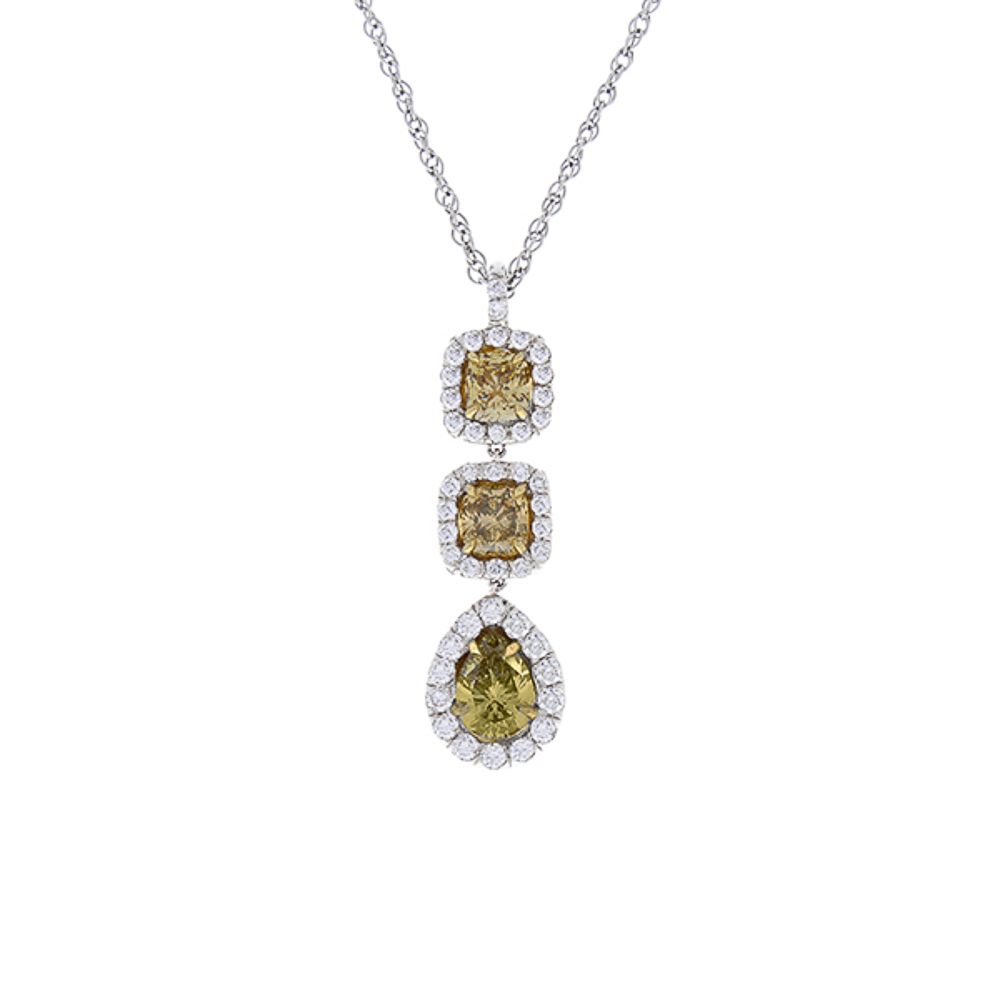 Heritage Gem Studio 1.78 Carat Total Cushion Cut and Pear Shape Fancy Yellow Diamond in White Gold