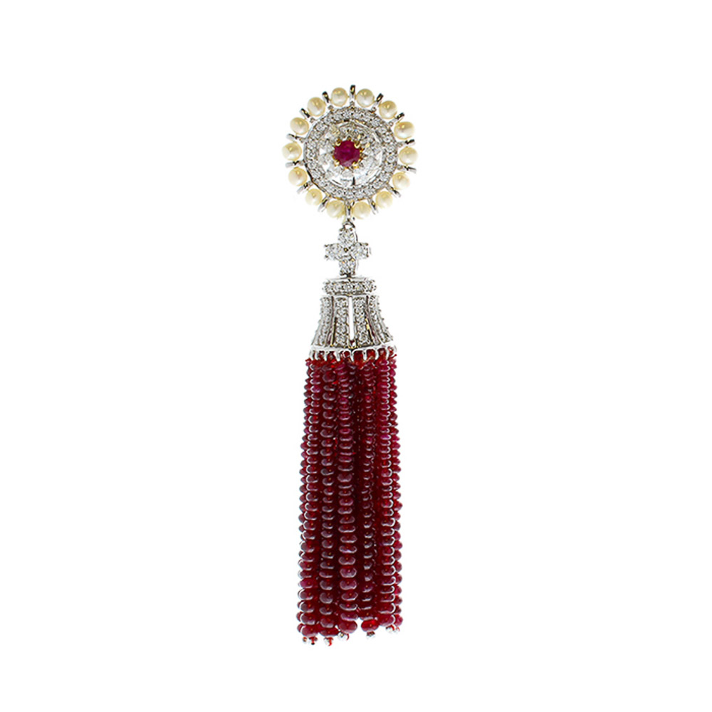  Heritage Gem Studio 74.87 Carat Total Ruby Bead and Diamond Pendant Necklace in 18 Karat Gold