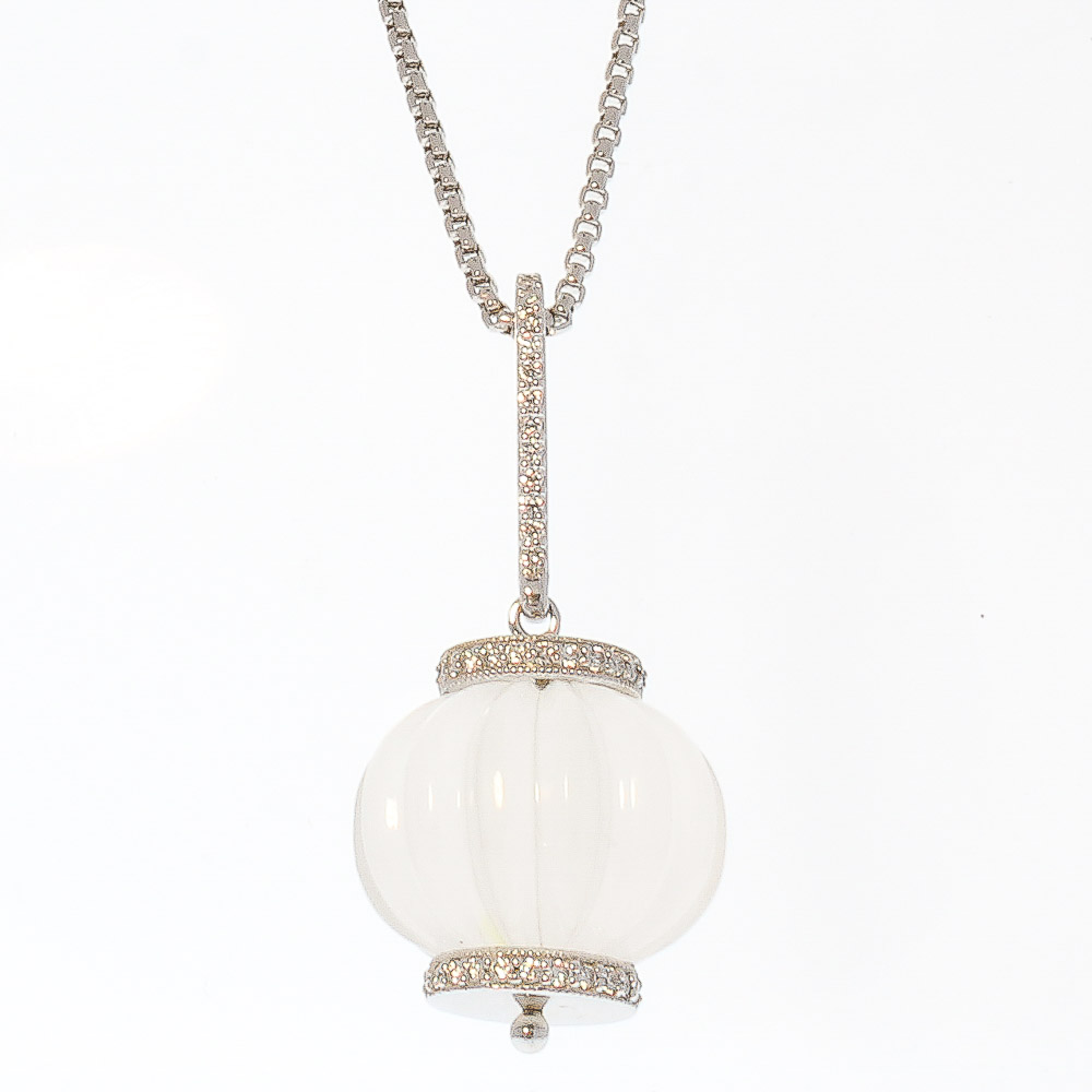  Heritage Gem Studio 60 Carat White Quartz Gemstone and Diamond Pendant Necklace in 14 Karat Gold