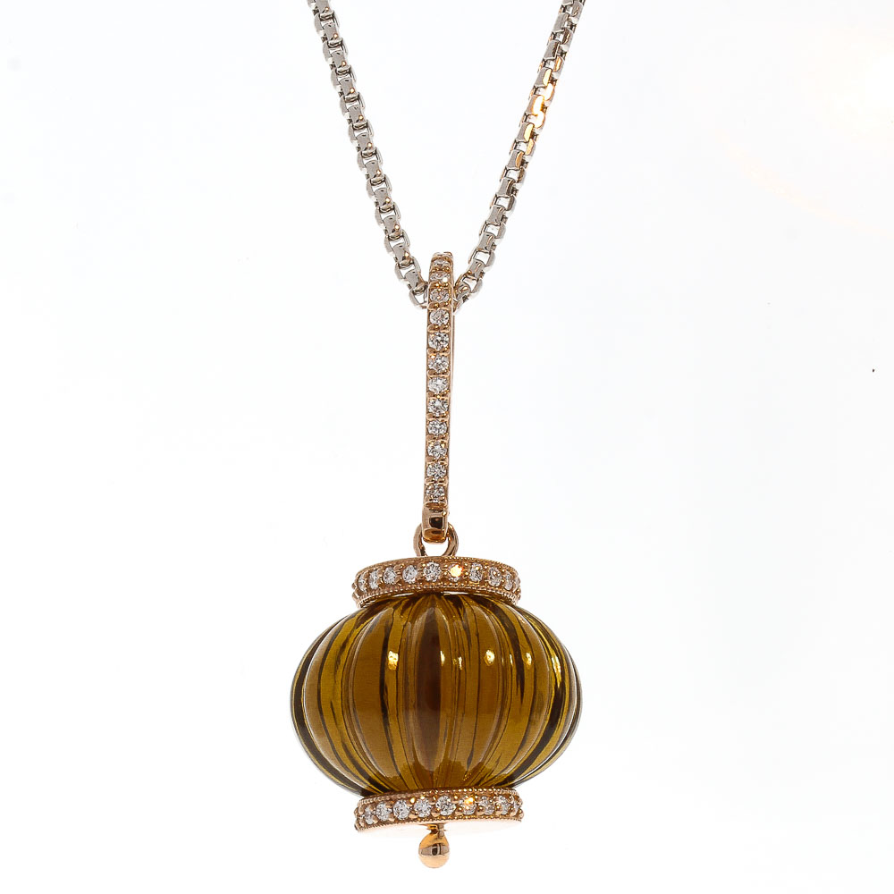  Heritage Gem Studio 60 Carat Smoky Quartz Gemstone and Diamond Pendant Necklace in 14 Karat Gold