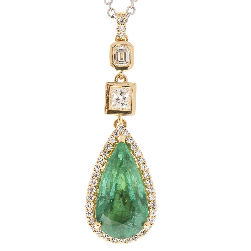  Heritage Gem Studio 6.00 Carat Pear Shape Emerald and Diamond