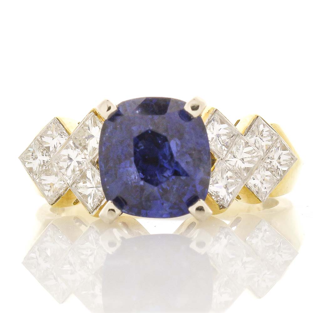 Heritage Gem Studio 2.69 Carat Blue Sapphire and Diamond Cocktail Ring in 18 Karat Yellow Gold