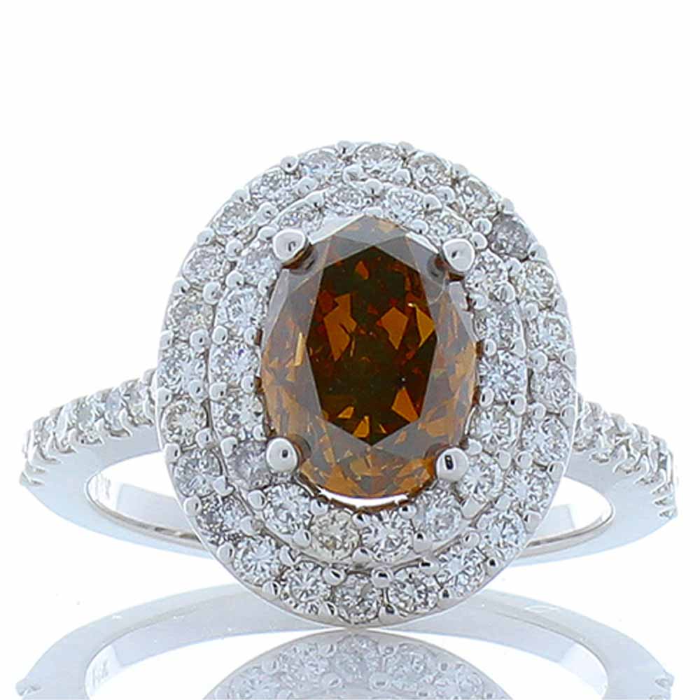 Heritage Gem Studio GIA Certified 2.08 Carat Oval Fancy Orangish Brown Diamond Cocktail Ring