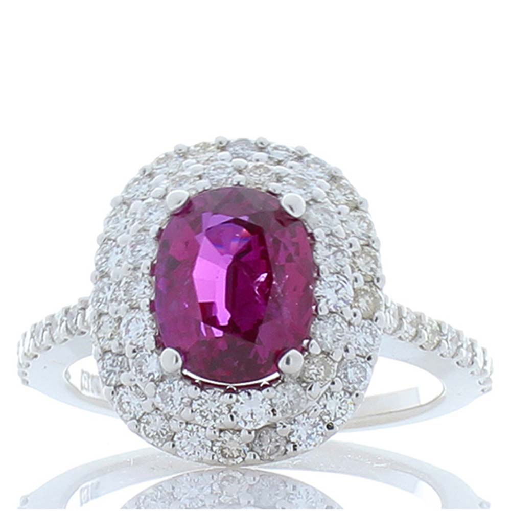 Heritage Gem Studio AIGS Certified 2.57 Carat No Heat Purplish Pink Sapphire  Diamond Cocktail Ring